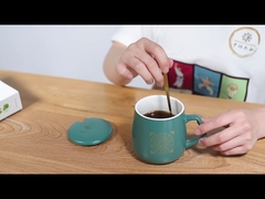 Cốc cà phê gốm tái sử dụng 7x9cm, phong cách Y học cổ truyền Trung Quốc, có thìa